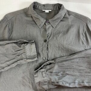 J. Jill Essential Shirt Size M Gray Love Linen‎ Button Down Blouse Long Sleeve